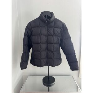 Lands' End Kids Goose Down Puffer Jacket Black Zip Quilted Winter Cozy Sz S 6-8